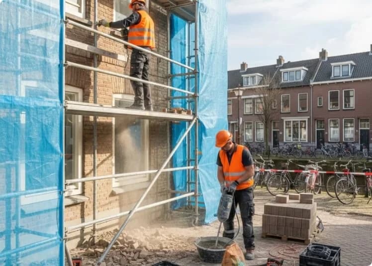 Gevelrenovatie werkzaamheden met steiger
